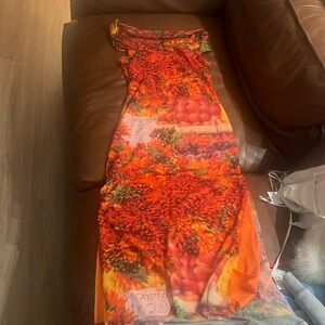 NWT ZARA NEW WOMAN OFF SHOULDER MIDI Chili Pepper 🌶️ PRINTED TULLE DRESS